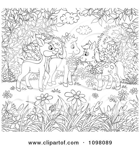 Horse Coloring on Clipart Coloring Page Of Horses And A Deer In A Meadow   Royalty Free