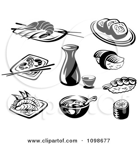 Black And White Japanese Food And Dishes by Seamartini Graphics