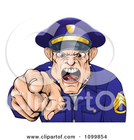 Mad Police Officer Spitting Shouting And Pointing Outwards by Geo Images