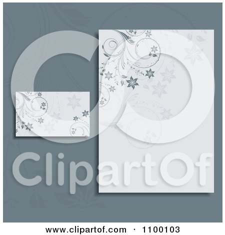 Business Cards Vector on Clipart Gray Floral Business Card And Letter Head Template Over A