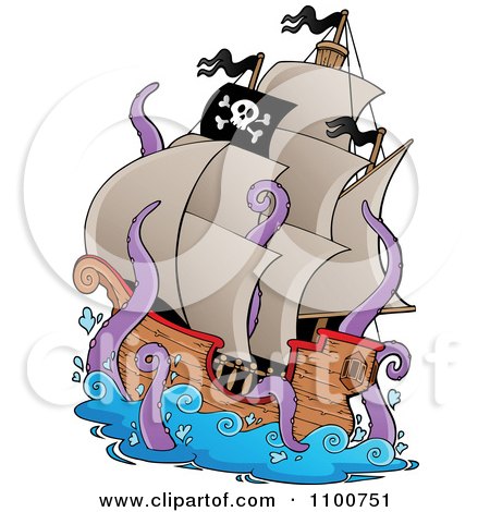 Funny Bowling Pictures on Pirate Ship Being Attacked By A Giant Octopus Or Squid Posters  Art