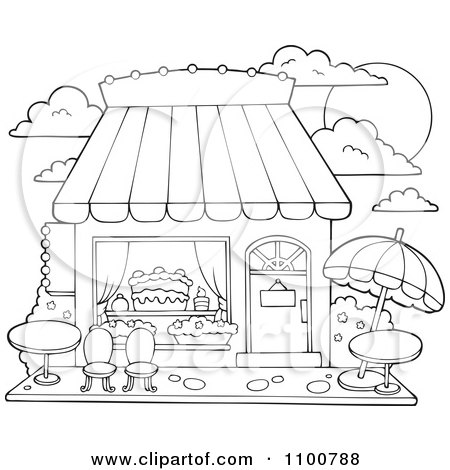 Clipart Cake Or Candy Shop With Outdoor Seating - Royalty Free Vector