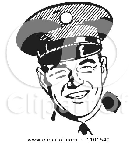 Black  White Love Pictures on Clipart Retro Black And White Happy Police Officer   Royalty Free