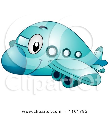 Small Aircraft on Clipart Cute Happy Blue Passenger Airplane   Royalty Free Vector