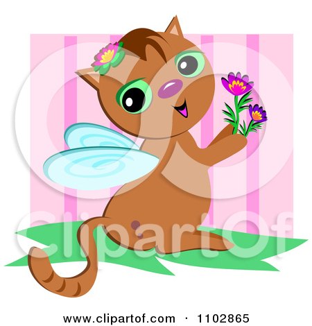 cat holding flowers