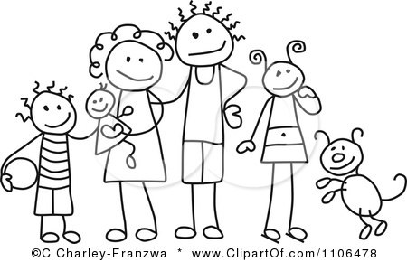 Family Stickers on Clipart Black And White Stick Drawing Of A Happy Family With Their Dog