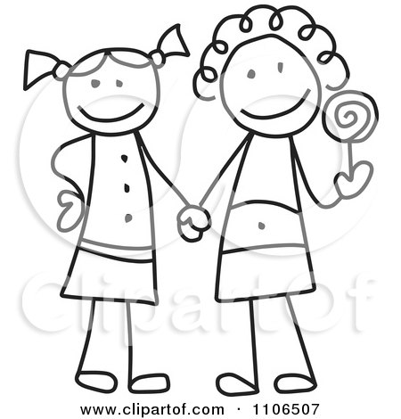  Friend Coloring Pages on Clipart Black And White Stick Drawing Of Two Best Friend Girls Holding