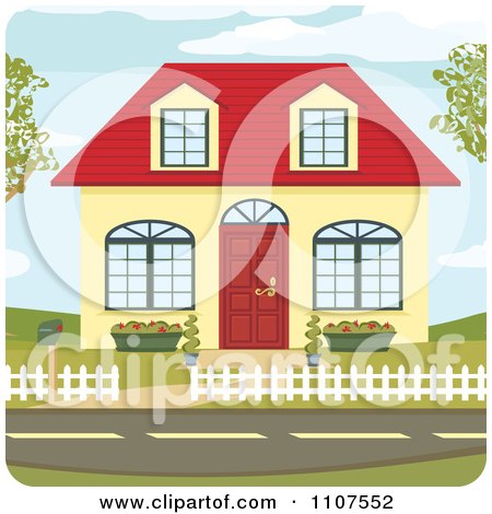 House Design Software Free on Cute Yellow Suburban House With A Red Roof And Door   Royalty Free