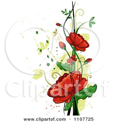 Picture  Rose Flower on Clipart Red Rose Flowers Over Swirls And Splatters   Royalty Free
