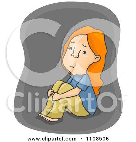 Royalty-Free (RF) Clipart Illustration of a Sad Boy Hugging His Knees