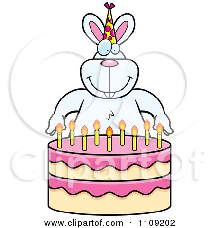  Birthday Cake on Clipart Rabbit Making A Wish Over Candles On A Birthday Cake   Royalty