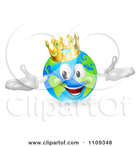 Free Vector World  on 3d Happy King Of The World Globe Wearing A Crown   Royalty Free