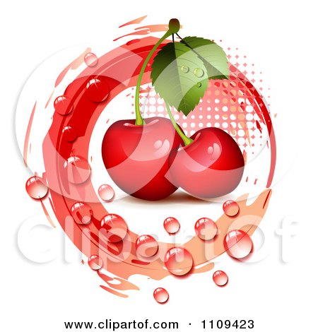 Royalty Free Images on Cherries With Droplets Halftone And A Red Circle   Royalty Free
