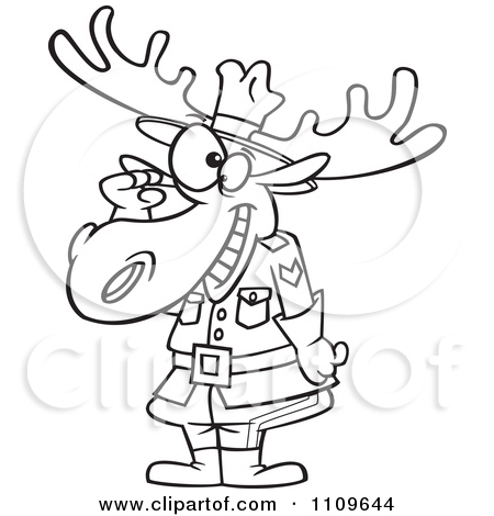  - 1109644-Clipart-Outlined-Mountie-Moose-Saluting-Royalty-Free-Vector-Illustration