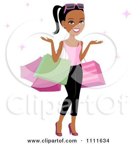 http://images.clipartof.com/small/1111634-Clipart-Happy-Black-Woman-Shrugging-With-Shopping-Bags-On-Her-Arms-And-Pink-Sparkles-Royalty-Free-Vector-Illustration.jpg