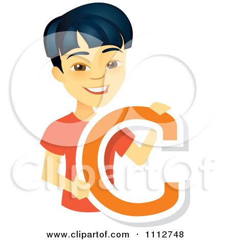 Preview Clipart   Happy Asian School Boy Holding A Letter C by Amanda Kate