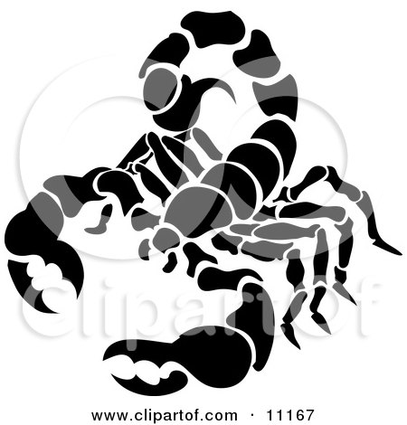 Clipart Illustration of a Silhouetted Scorpion Over A Blue Scorpio 