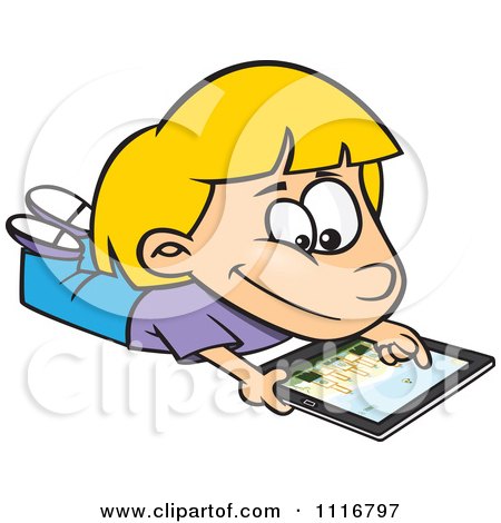 Girl Cartoon on Cartoon Of A Blond Girl Using An Ipad Tablet Computer   Royalty Free