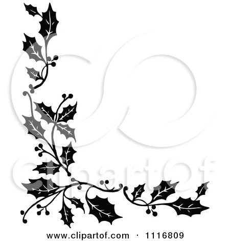 Christmas Clipart on Clipart Retro Vintage Black And White Corner Border Of Christmas Holly
