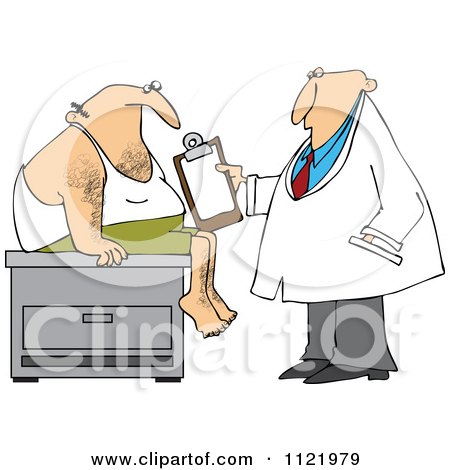 Cartoon Of A Medical Doctor Examining A Male Patient - Royalty Free
