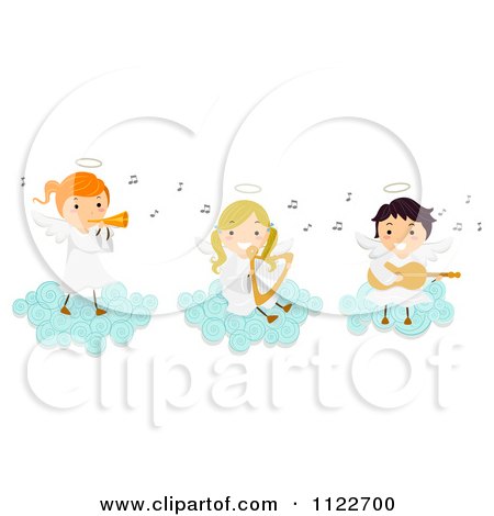 Kids on Cartoon Of Angel Kids Playing Instruments On A Cloud   Royalty Free