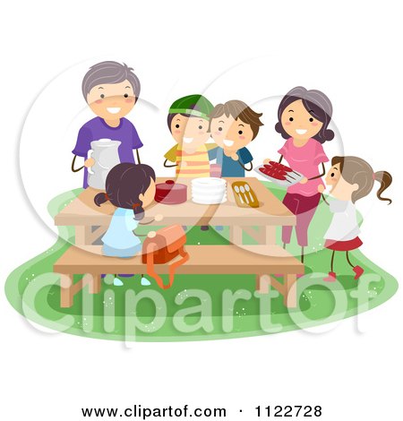 Cartoon Family at Picnic Table