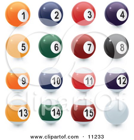 Royalty-free billiards clipart picture of the solid and striped pool 