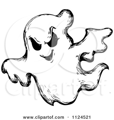 Funny Black  White Pictures on Clipart Of A Sketched Black And White Evil Halloween Ghost   Royalty
