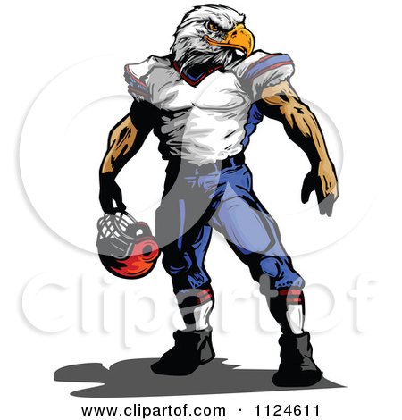 Clipart Of A Muscular Bald Eagle Headed Football Player - Royalty Free