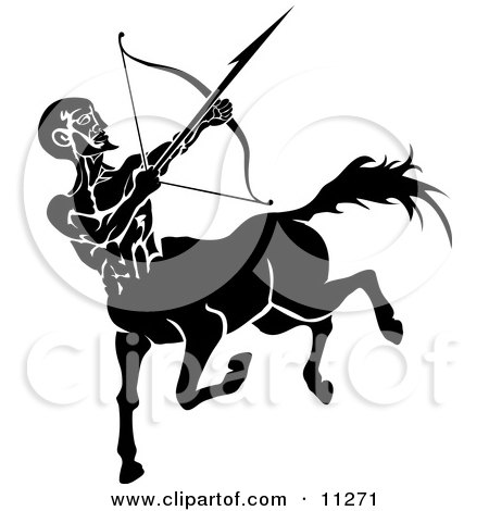 Royalty-free black and white astrology clipart picture of a Sagittarius 