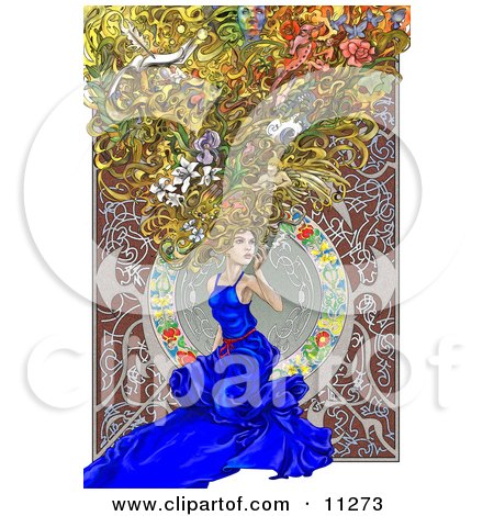 Royalty-free Alfons Maria Mucha inspired art clipart illustration of a 