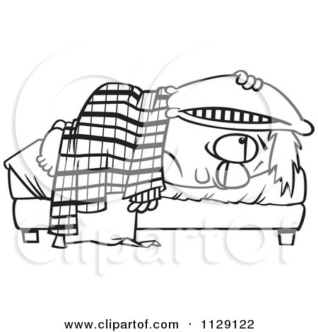 1129122-Cartoon-Of-An-Outlined-Tired-Boy-Lying-In-Bed-With-A-Pillow ...