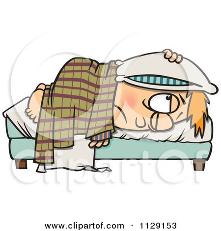 1129153-Cartoon-Of-A-Tired-Boy-Lying-In-Bed-With-A-Pillow-Over-His ...