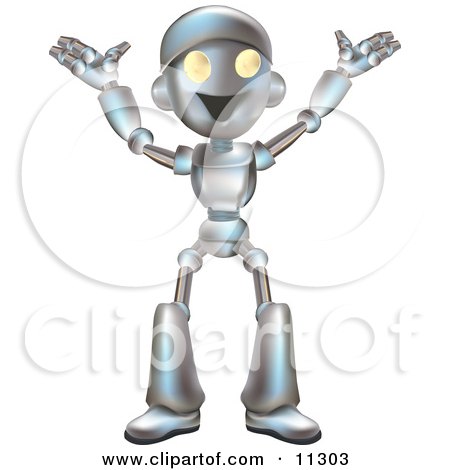 Friendly Futuristic Robot Happily Gesturing With His Arms Up Clipart Illustration by Geo Images