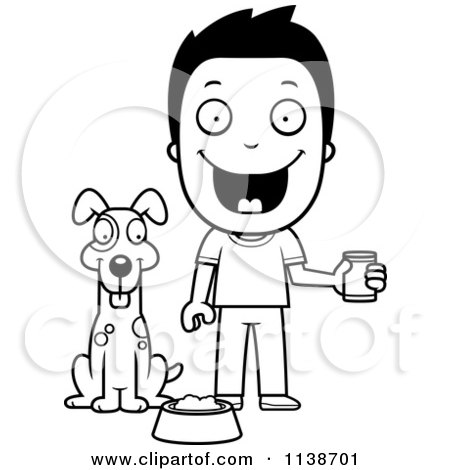1138701-Cartoon-Clipart-Of-A-Black-And-White-Happy-Boy-Feeding-His-Dog-Vector-Outlined-Coloring-Page.jpg