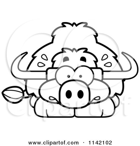 Cartoon Clipart Of A Black And White Happy Yak - Vector Outlined