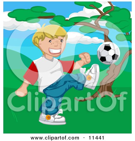 Ronaldo Kickingfootball on Download Happy Blond Boy Kicking A Soccer Ball Clipart Illustration By