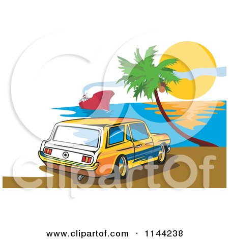  Cars on Clipart Of A Retro Ford Mustang Station Wagon Car On A Beach   Royalty