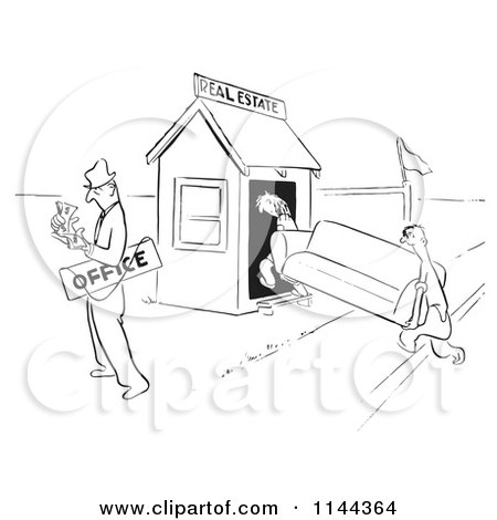 Real Estate Agencies on Cartoon Of A Black And White Real Estate Agent Couting Cash After