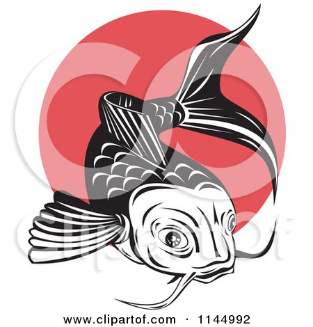 Free Vintage Vector  on Retro Black And White Koi Fish Over A Red Circle   Royalty Free Vector