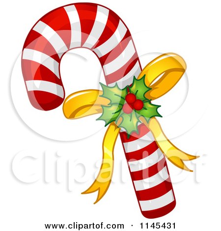 Free Funny Christmas Pictures on Cartoon Of Holly And Bow On A Christmas Candy Cane   Royalty Free