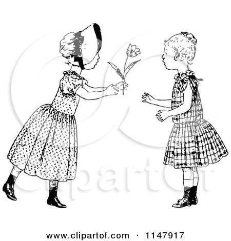 http://images.clipartof.com/small/1147917-Clipart-Of-A-Retro-Vintage-Black-And-White-Girl-Giving-A-Friend-A-Flower-Royalty-Free-Vector-Illustration.jpg