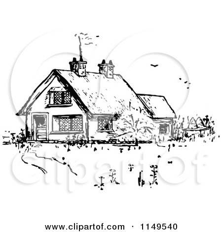 Clipart of a Retro Vintage Black and White Country House ...