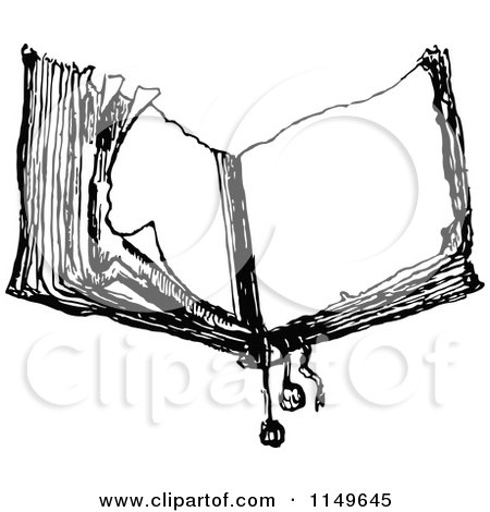 Clipart of a Retro Vintage Black and White Old Open Book ...