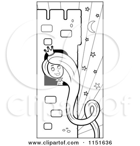 Tangled Coloring on Rapunzel With Her Hair Hanging Down A Tower   Vector Outlined Coloring