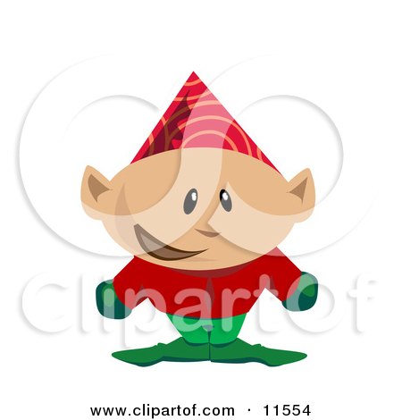 Royalty-free clipart picture of a Christmas elf in a red pointy hat, 