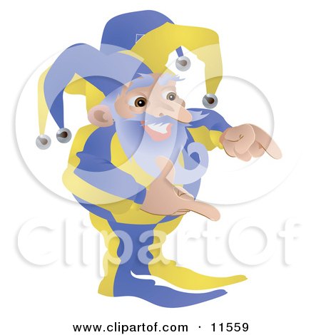Old Joker or Jester Man Gesturing With His Hands Clipart Illustration by Geo