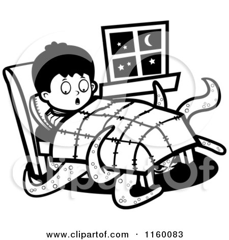 Cartoon Clipart Of A Black And White Happy Black Boy Tucked into Bed ...