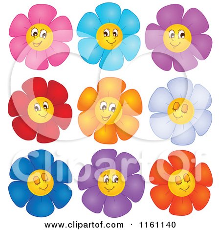 Cartoon of Seamless Colorful Daisy Flower Faces Pattern - Royalty Free ...