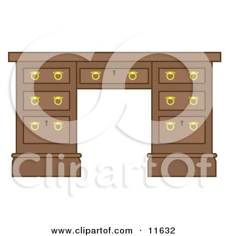 Royalty-free furniture clipart picture of a wooden office desk with drawers.